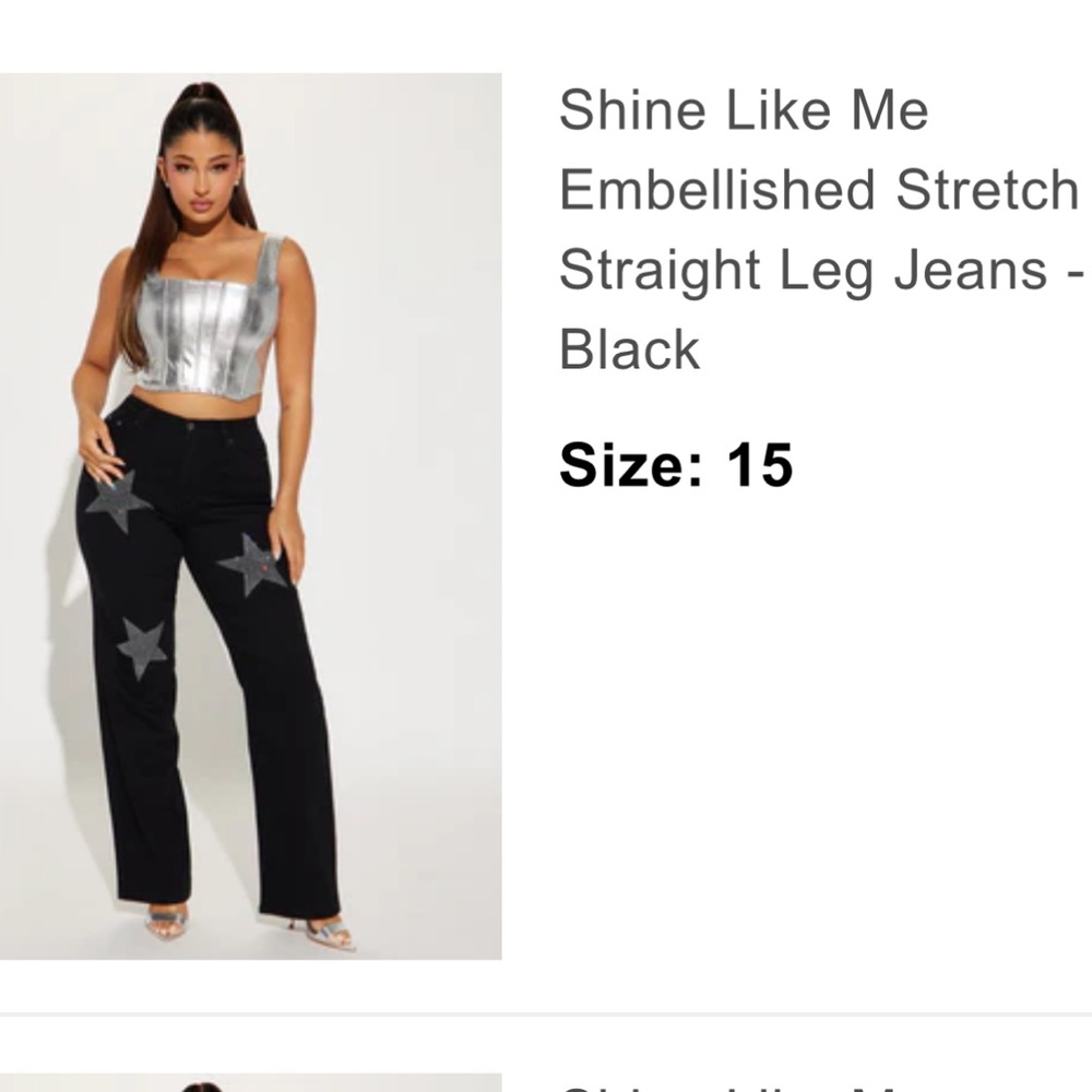 Fashionova shine like me star rhinestone straightleg pant size 15 NWT